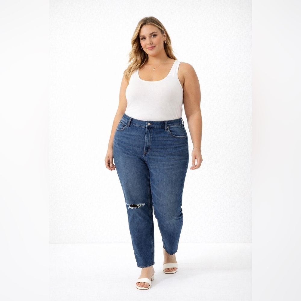 Abercrombie & Fitch The Mom High Rise Jeans Blue Distressed Size 36 22R